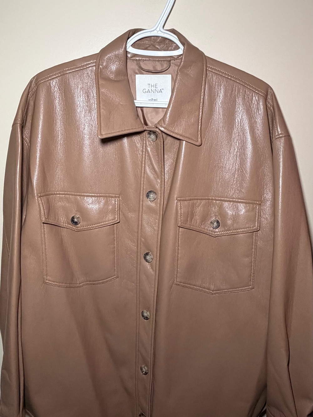 Aritzia Wilfred The Ganna Faux Leather Shirt Jacket | Tan Brown
